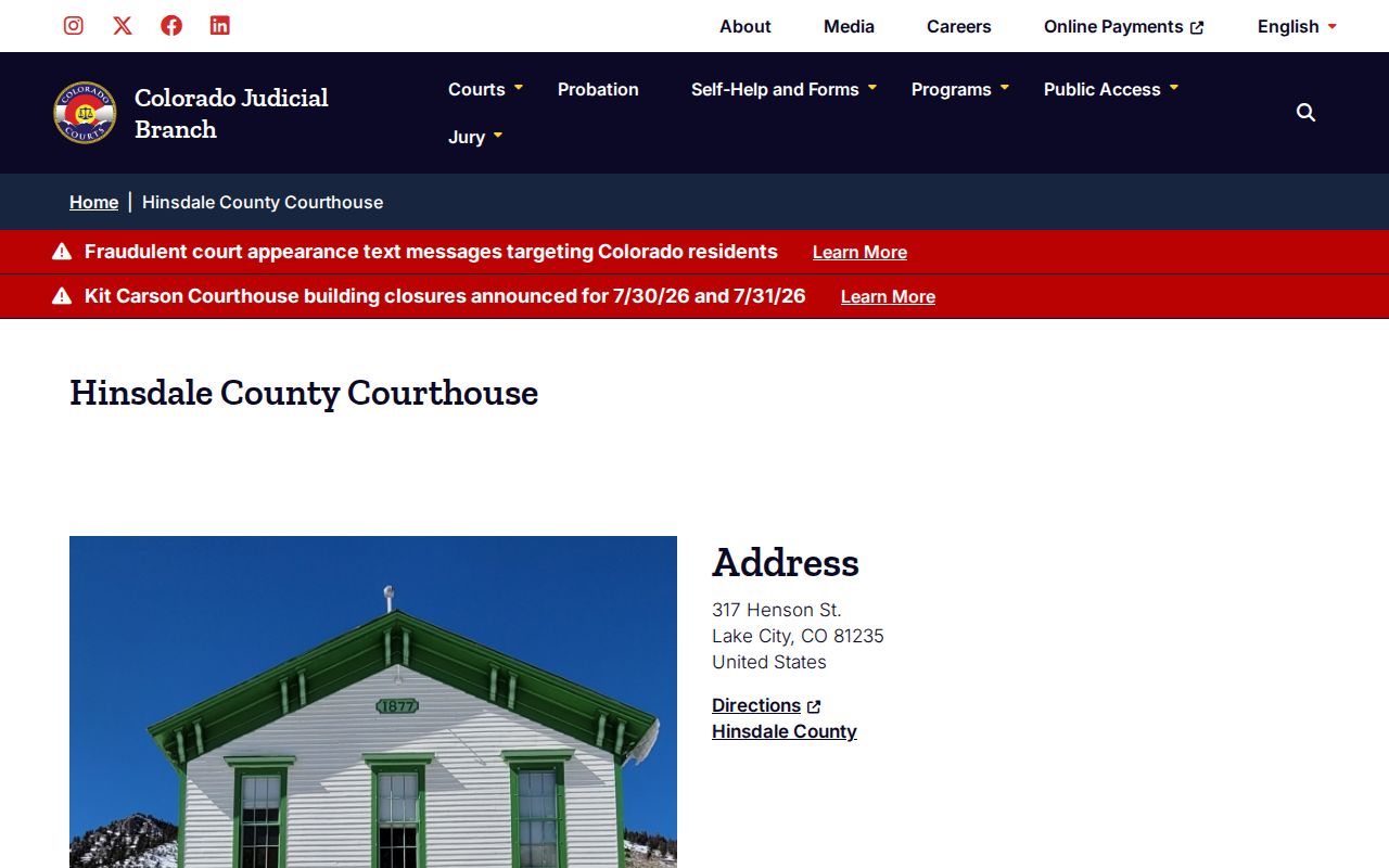 Hinsdale County Courthouse release record contact page