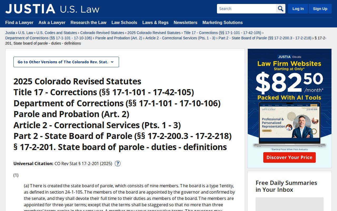 Hinsdale County parole supervision Colorado parole board duties statute