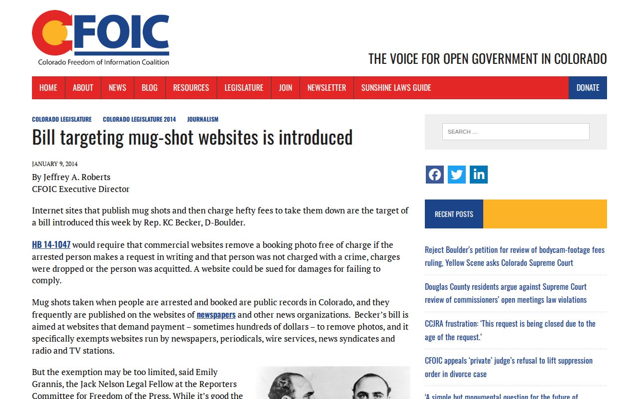 Hinsdale County released inmate mugshots Colorado mugshot publication law context