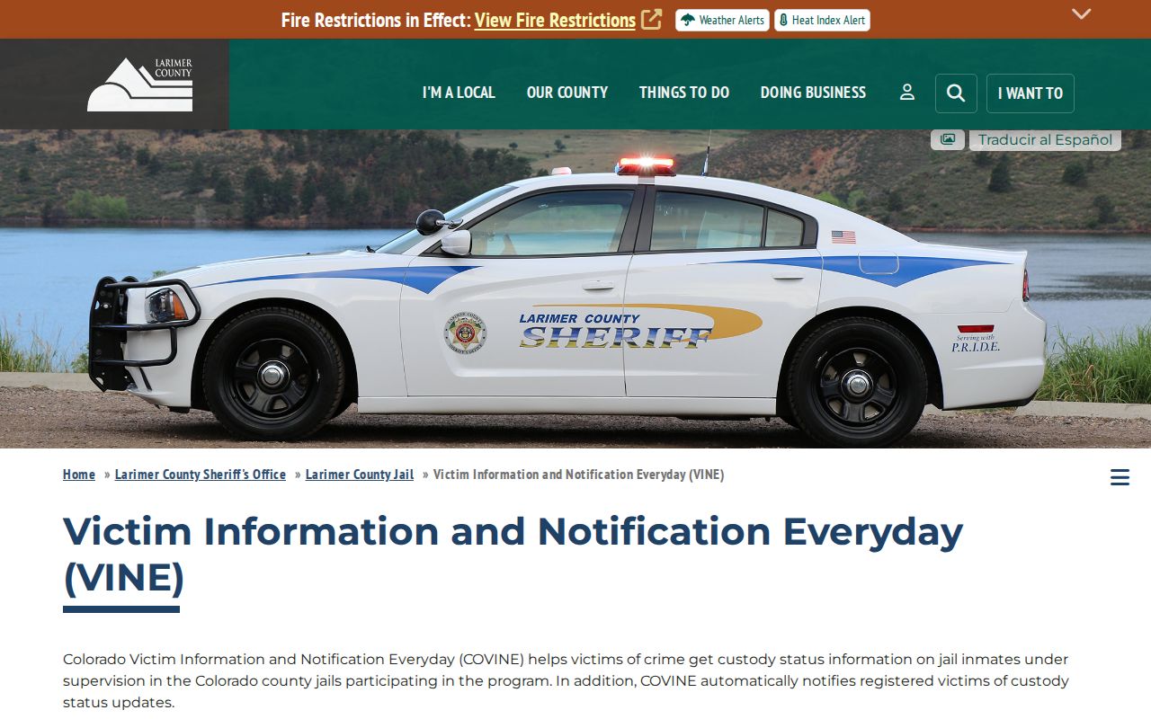 Hinsdale County VINELink release alert registration information